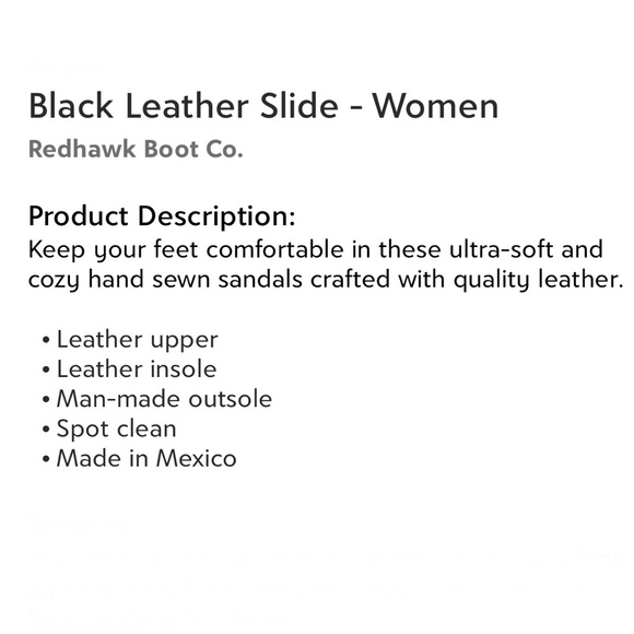 Redhawk Boot Co. Black Leather Slides Women’s Size 6 Hand Sewn Quality Leather - Picture 4 of 4